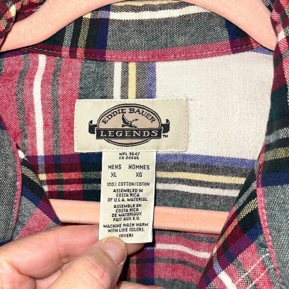 Eddie Bauer Legends Shirt Mens Size XL Plaid Flannel Cotton Button Front Pockets - Picture 4 of 12